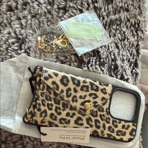 NWT Bandolier Leopard Phone Case with Slot - Wristlet Chain - iPhone 14 Pro